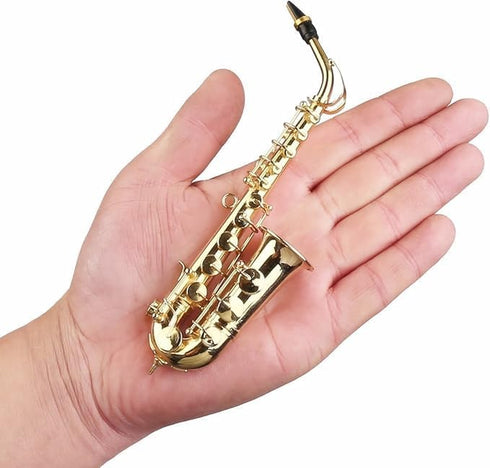 Instrument Ornament Gold Plated Miniature Saxophone Ornament Replica Musical Model with Gift Case for Christmas