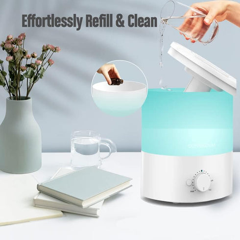 Megawise Cool Mist Humidifier with 2L Capacity, Top Refill Design, High Mist Output, 7 Color Night Light