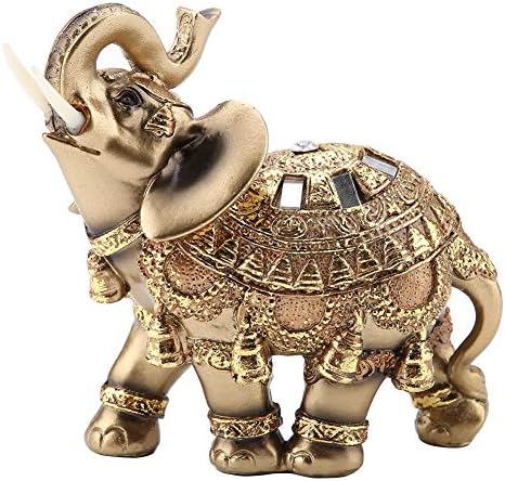 Feng Shui Elephant Statue, Golden Collectible Wealth Lucky Figurine for Home Office Decoration Gift (Large)