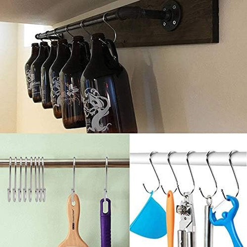 MroMax 50mm/1.97" Stainless Steel S Hooks, Silver S Shaped Hook Hangers for Multiple Uses, 8Pcs