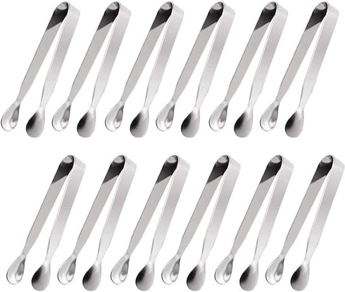 12 Pack Stainless Steel Ice Tongs for Sugar Cubes, Small Serving Tongs for Appetizers, Coffee, Tea Party