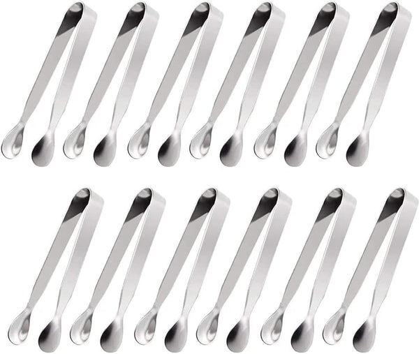 12 Pack Stainless Steel Ice Tongs for Sugar Cubes, Small Serving Tongs for Appetizers, Coffee, Tea Party