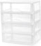 BYCY Plastic Stackable Storage 4 Drawers, White Makeup Organizer with Wide Clear Drawers, Tabletop Drawer Organizer for