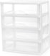 BYCY Plastic Stackable Storage 4 Drawers, White Makeup Organizer with Wide Clear Drawers, Tabletop Drawer Organizer for