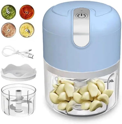 Electric Stainless Steel Garlic Chopper with 3 Blades for Food Processing Meat and Vegetables