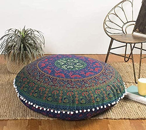 Popular Handicrafts Floor Pillow Cushion Cover - Large Round Hippie Printed Pouf