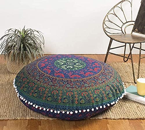 Popular Handicrafts Floor Pillow Cushion Cover - Large Round Hippie Printed Pouf