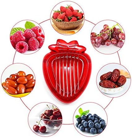 Strawberry Huller Stem Remover and Slicer Set, Stainless Steel Blade Kitchen Tools for Potatoes Pineapples Carrots