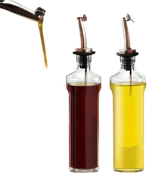 Stainless Steel Classic Olive Oil Spouts with Funnels, Tapered Bottle Pour Spouts for Liquor, Vinegar, Syrup (2pcs)