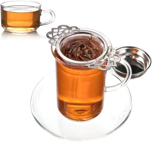 4 Set Tea Strainers with Drip Bowls, Loose Leaf Tea Strainers with Double Winged Handles, Extra Fine Mesh Tea Infuser