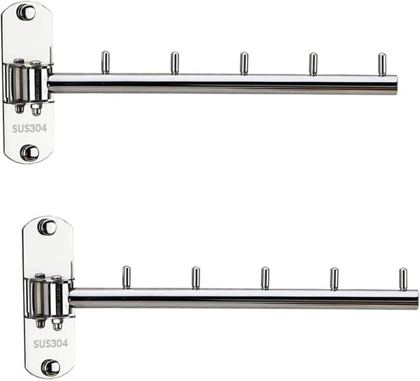2 Pcs Folding Wall Mounted Clothes Hanger Rack with Swing Arm, Stainless Steel Heavy Duty Coat Hook for Bathroom