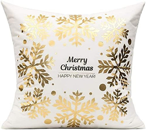 All Smiles Christmas Throw Pillow Covers - Set of 4 White Gold Velvet Cases for Winter Holiday Home D cor