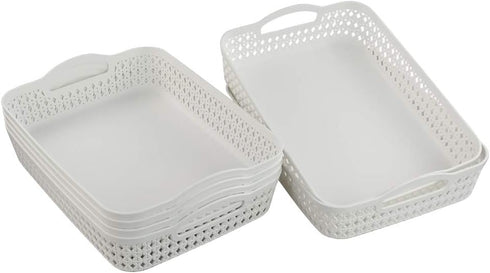 White Plastic Storage Basket Tray, Large Pack of 6