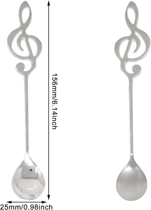 Honbay 6PCS Stainless Steel Coffee Spoons Musical Note Mixing Teaspoons Small Dessert Ice Cream Spoons for Home, School, Office or Restaurant (6.14")