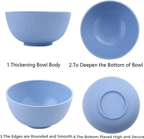 Cereal Bowls Unbreakable 24 OZ - Reusable Lightweight Plastic Bowls, Microwave and Dishwasher Safe for Soup and Salad