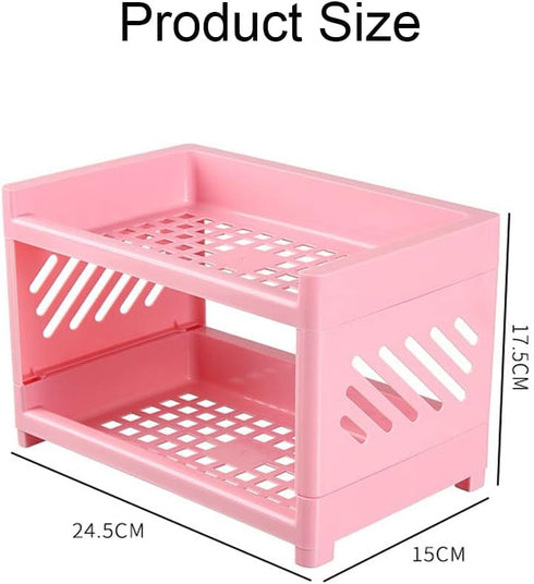 2 Tier Plastic Countertop Shelf Organizer Storage Rack, Multifunction Pantry Storage Organizer Kitchen Spice Rack Bathroom Shelf Organizer Tabletop Shelf Organizer (Green) by Jaugufiy