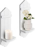 Wall Candle Sconces Set of Two, Rustic White Wood Wall Candle Holder