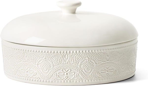 FE Ceramic Tortilla Warmer,Lace Emboss 8.8 Inch Tortilla Holder with Lid for