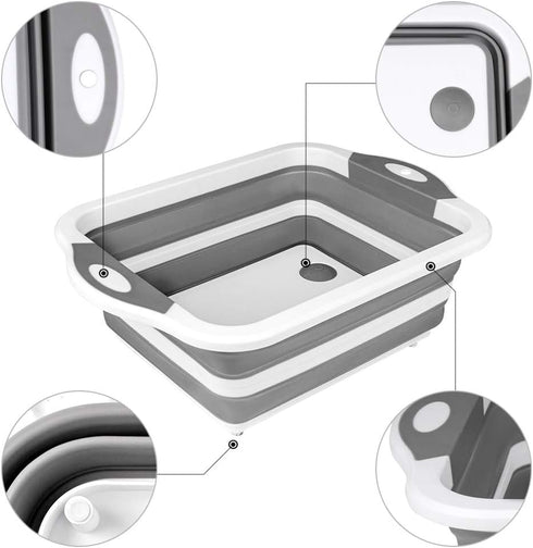 QiMH Collapsible Cutting Board, Foldable Multi-function Dish Tub for Washing Veggies, 8.5 Quart, Knife Included