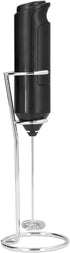 Mini Handheld Drink Mixer - Portable Stainless Steel Electric Milk Frother with Metal Base (Black and Bracket)