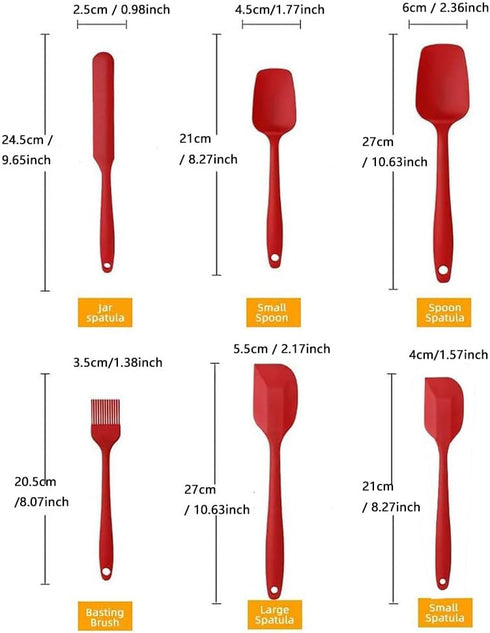 Silicone Spatula Set, 6 Piece Kitchen Utensils for Cooking, Baking, and Mixing, Heat Resistant (Red)