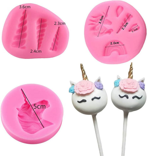 Unicorn Cupcake Topper Decoration Molds Set - MoldFun Unicorn Head, Horn, Ears, Rainbow Silicone Mould