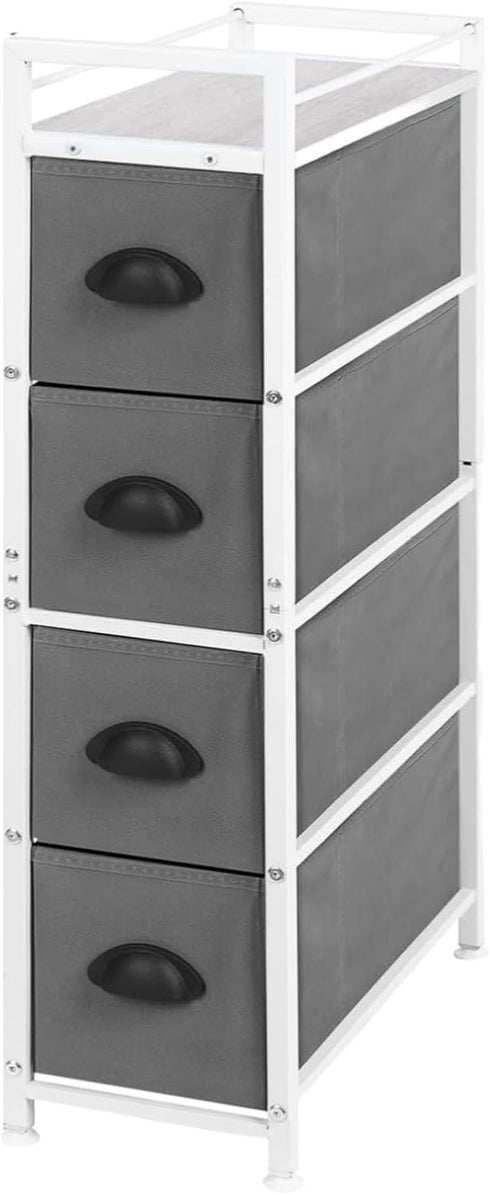 MOOACE Narrow Dresser with 4 Drawers, Vertical Storage Tower, Small Fabric Dresser, Steel Frame & Wooden Top for