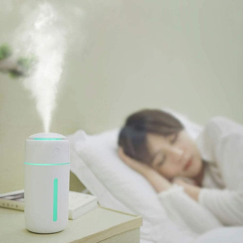 Small Cool Mist Humidifier for Bedroom, Portable Travel Humidifier for Car, with 7 Colors LED Light, Battery Powered