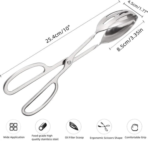 2-PACK Serving Tongs for Buffet Party Catering,Stainless Steel Thickening Food Tongs Salad/Cake/Bread Tongs Kitchen Salad Scissors (Silver) by OPDENK