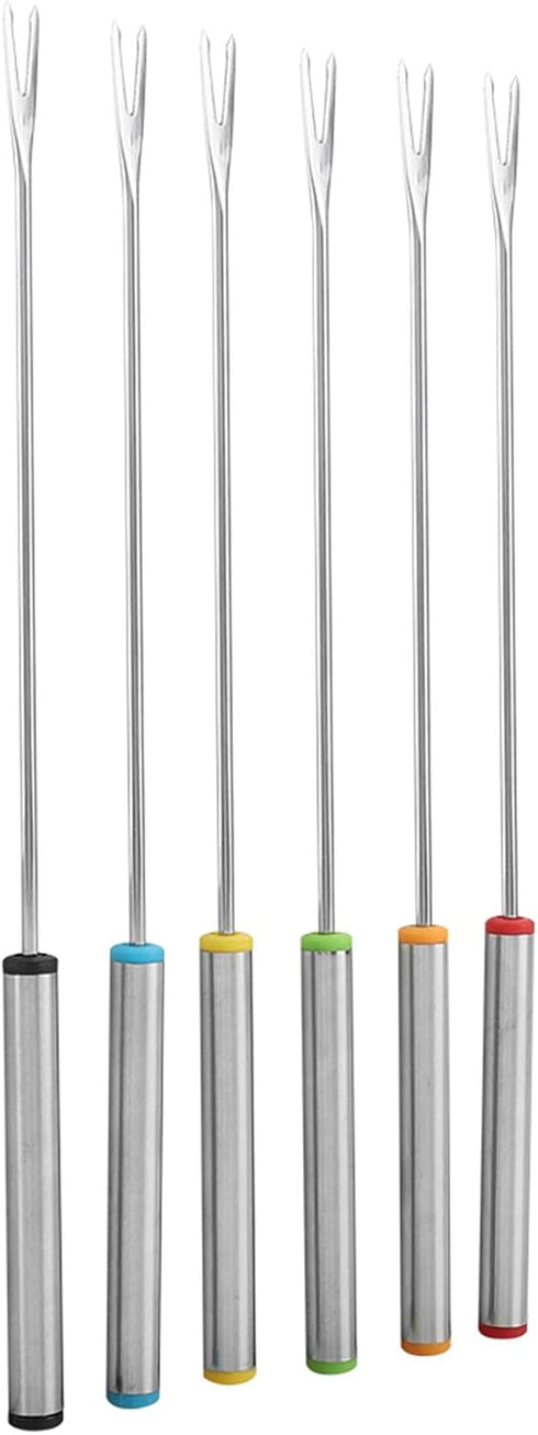 Fondue Sticks 6pcs, Stainless Steel Smores Sticks with Heat Resistant Handle for Cheese Meat Chocolate Dessert Roast