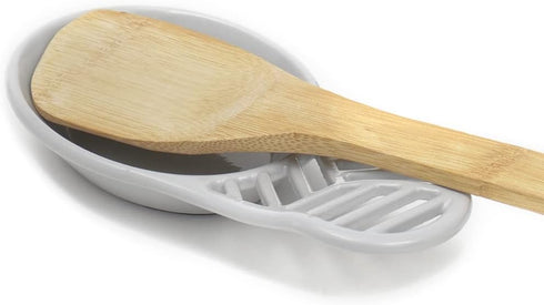 Home Basics Lines Cast Iron Spoon Rest (Grey) | Heavy Weight | Wide Head | Foam Pad to Protect Countertop