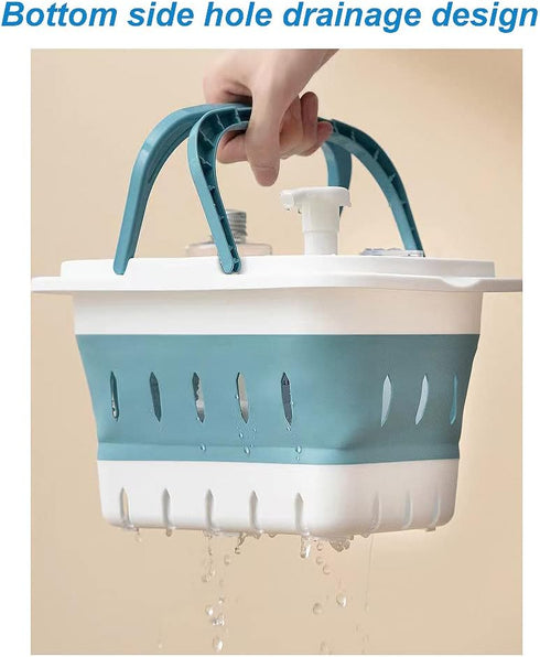 Plastic Caddy for Cleaning Supplies, Collapsible Storage Basket with Handles, Organizer Bin for Bathroom, Kitchen (Blue)
