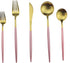 Gugrida Pink Gold Flatware, Royal 5 Piece Matte Pink Handle 18/10 Stainless Steel Tableware Sets for 1 Including Forks Spoons Knives, Camping Silverware Travel Utensils Set Cutlery (Pink Gold) by Gugrida