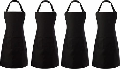 Tosewever 4 Pack Adjustable Bib Apron, Waterdrop Resistant with Pocket for Cooking, Kitchen, Restaurant, BBQ