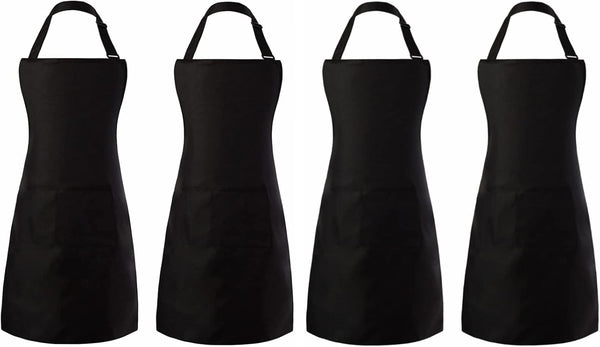 Tosewever 4 Pack Adjustable Bib Apron, Waterdrop Resistant with Pocket for Cooking, Kitchen, Restaurant, BBQ