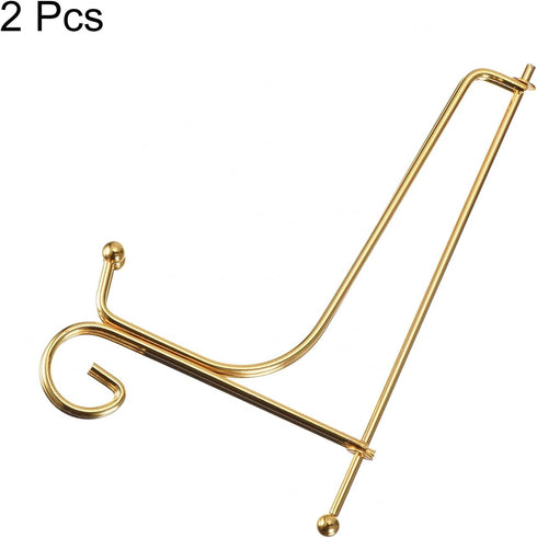 uxcell 7 Inch Iron Decorative Plate Stand - 2Pcs Metal Easel Folding Display Stand for Photo Frame, Gold