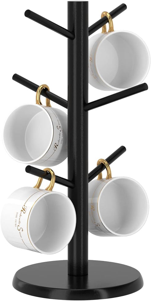 Wisuce Black Coffee Mug Tree, Bamboo Mug Holder for Countertop, Coffee Cup Stand Organizer