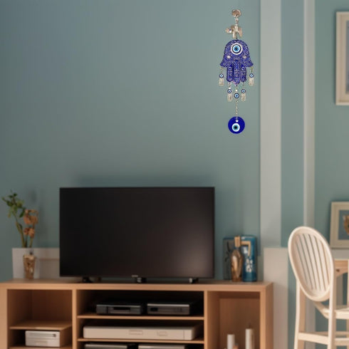 Betterdecor Blue Hamsa Hand Evil Eye Amulet | Good Luck Charm Decoration for Home Office Car - 028