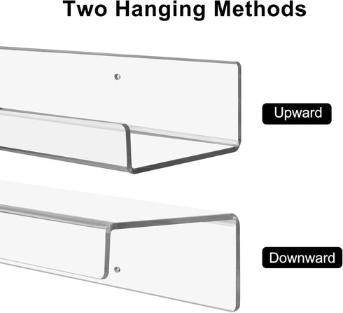 CECOLIC 4 Pack 15'' Clear Acrylic Floating Shelves for Wall, Plastic Wall Mounted Display Shelf Kids Bookshelf
