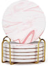 Set 6 Pack Cute Pink Marble Coasters of Stone Coffee Table Decor Absorbent Ceramic Cup Coaster with Holder Decorative