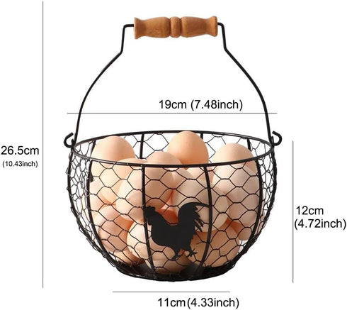 Countertop Fresh Eggs Collecting Basket With HandleVintage Style Metal Wire Eggs Holder Basket for Kitchen Storage Bin