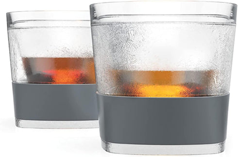 Host Freeze Cooling Cups Set of 2, Old Fashioned Glass with Silicone Band for Whiskey Gifts, Grey