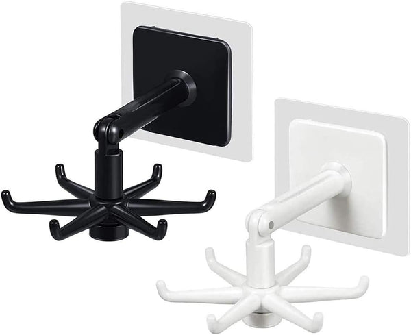 Hanging Utensil Holder Hooks - Kitchen Utensil Hanger Wall Mount with 6 Hooks, 360 Degrees Rotating, Black & White