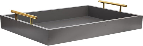 16"x12" Decorative Coffee Table Ottoman Trays Modern Wood Elegant Rectangle Glossy Shagreen Serving Trays with Gold