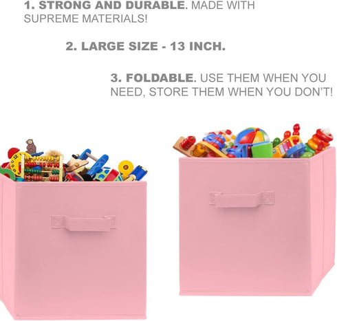 Pomatree 13x13x13 Inch Storage Cubes, 4 Pack Fabric Baskets for Organizing Closet and Toys (Pink)