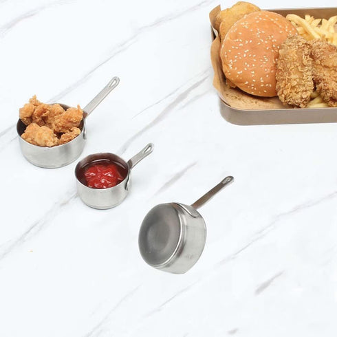 2PCS Stainless Steel Mini Sauce Pan, Dipping Sauce Bowl with Handle, Cooking Sauce Cup for Restaurant Table