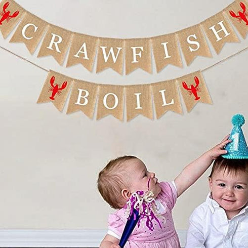 SWYOUN Summer Burlap Crawfish Boil Banner Party Supplies Lobster Theme Birthday Party Mantle Fireplace Decoration
