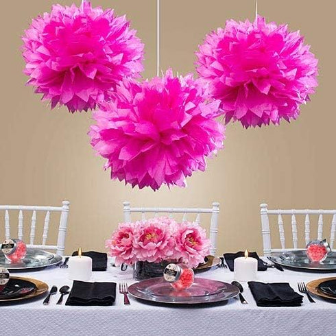 Amscan Fluffy Paper Decorations, 16", Bright Pink, 3 Pcs