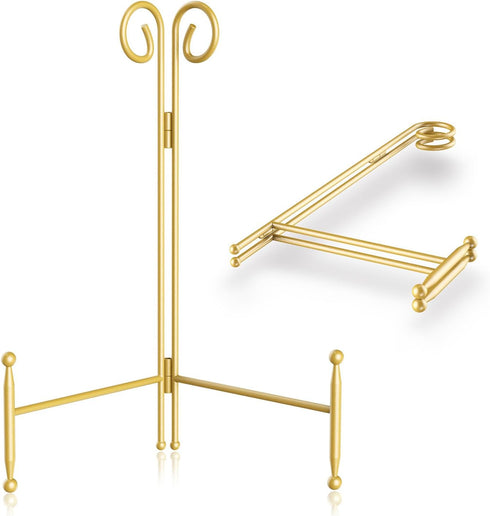 12 Inch Gold Iron Plate Stand and Holder Display Stand, Collapsible Portable Easel for Table (2 Pack)