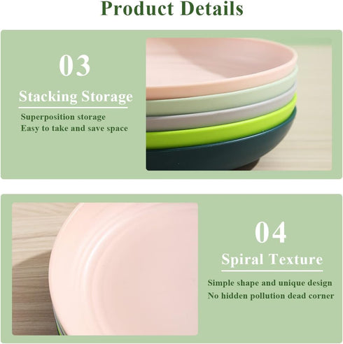 Berglander 9 Inch Plastic Deep Dinner Plates, Set of 8 Reusable Unbreakable Dishes for Pasta Bowls, Microwave Safe